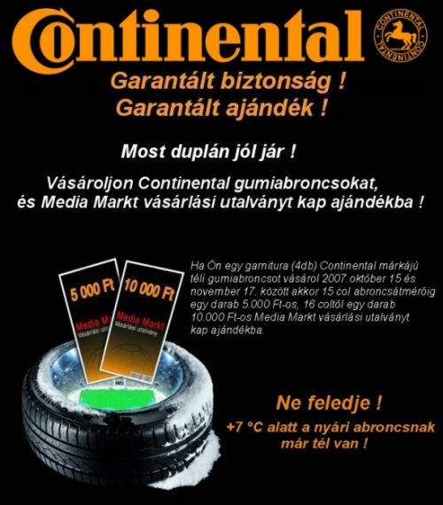 Vásároljon Continental gumiabroncsokat, és Media Markt vásárlási utalványt kap ajándékba!